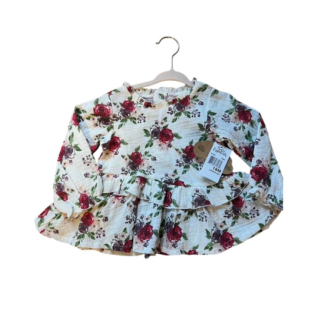 NWT Floral Peplum Ruffle Top White Red Linen Blend Style | 12-18 Months